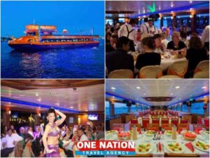 Luxurious Bosphorus dinner cruise ship in Istanbul, illuminated at night