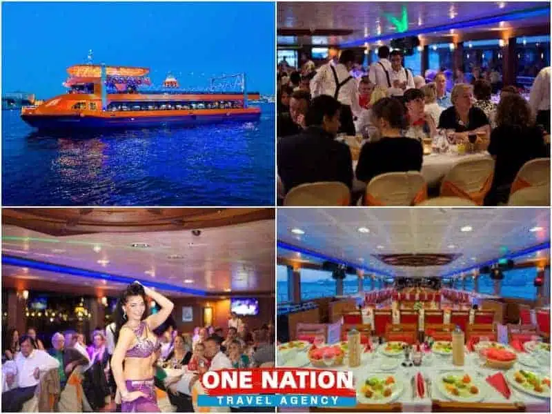 Luxurious Bosphorus dinner cruise ship in Istanbul, illuminated at night
